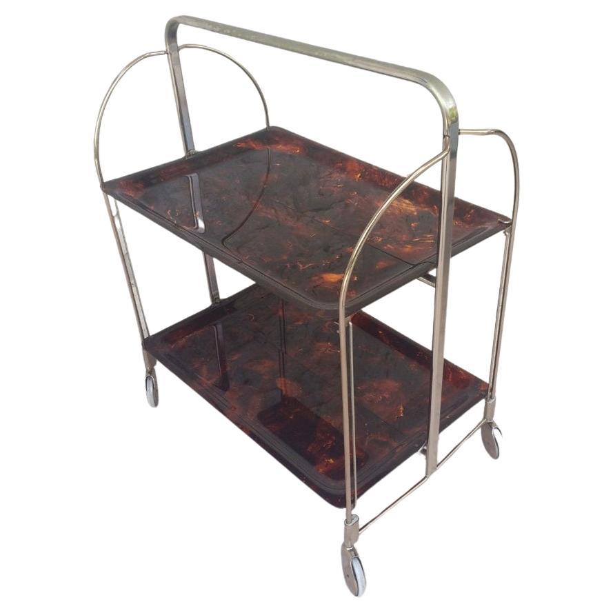 Vintage faux tortoise shell bar cart folding table from Italy circa 1960's For Sale