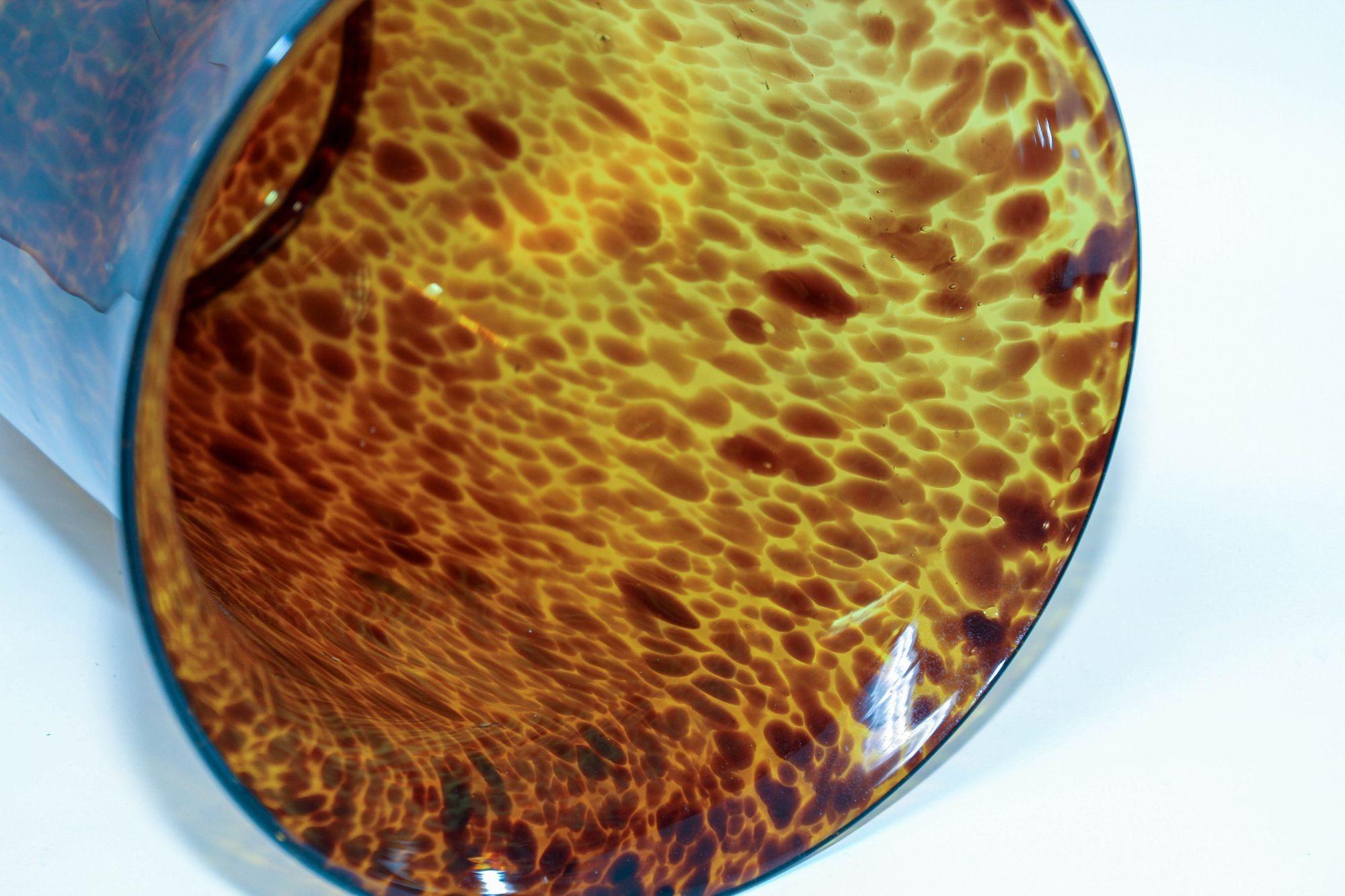 Vintage Faux Tortoise Shell Blown Art Glass Vase For Sale 3