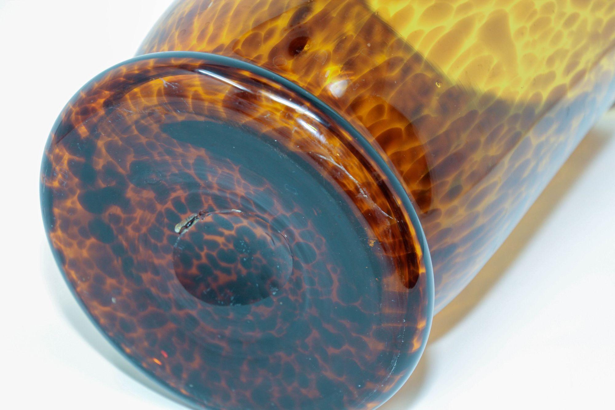 Vintage Faux Tortoise Shell Blown Art Glass Vase For Sale 2
