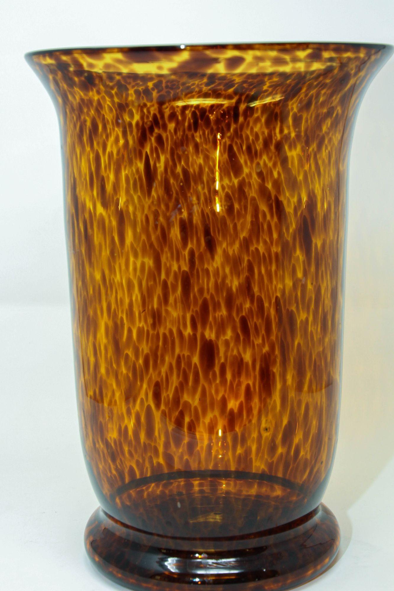 Vintage Faux Tortoise Shell Blown Art Glass Vase For Sale 5