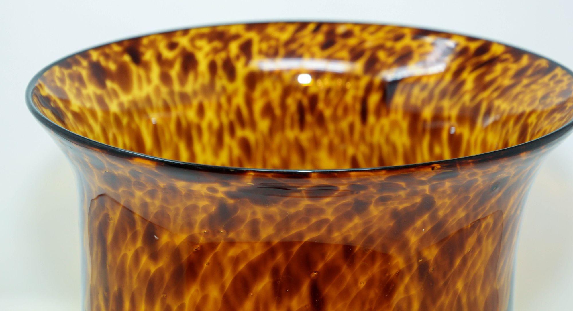 Vintage Faux Tortoise Shell Blown Art Glass Vase For Sale 9