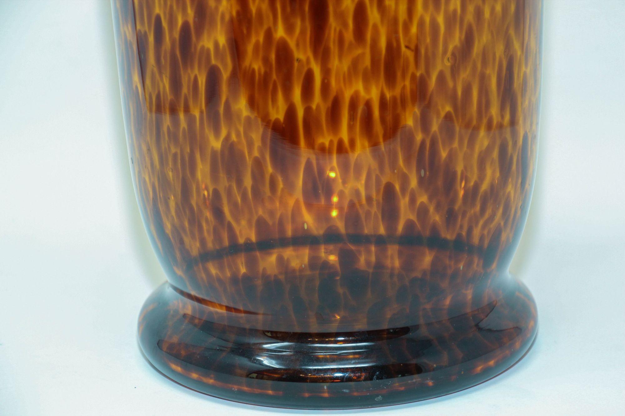 Italian Vintage Faux Tortoise Shell Blown Art Glass Vase For Sale