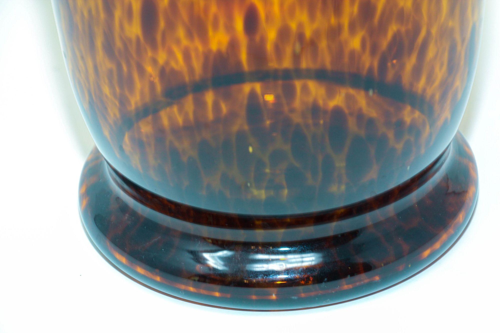 20th Century Vintage Faux Tortoise Shell Blown Art Glass Vase For Sale