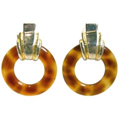 Vintage Faux Tortoise Shell Hoop Earrings