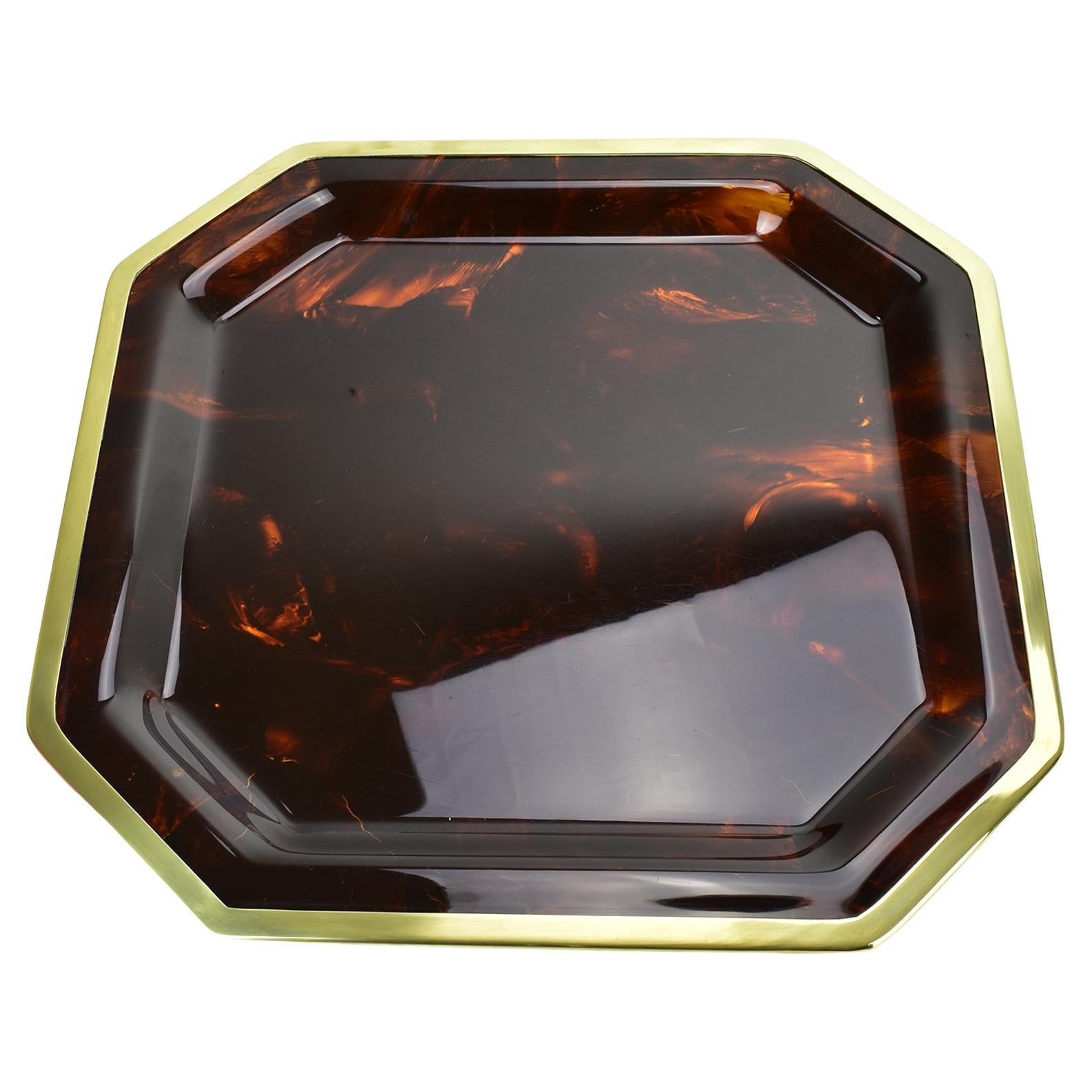 Vintage Faux Schildpatt Octogonal Tablett mit Messing Rand Christian Dior Stil