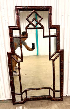 Vintage Faux Tortoiseshell Chinese Chippendale Style Mirror by Carvers Guild