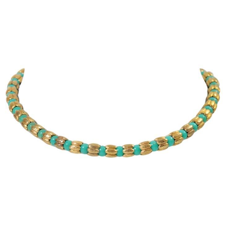 Vintage Faux Turquoise Gold Tone Beaded Choker Gold Tone Beaded Circa 1980s