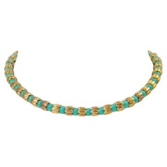 Vintage Faux Turquoise Gold Tone Beaded Choker Gold Tone Beaded Circa 1980s