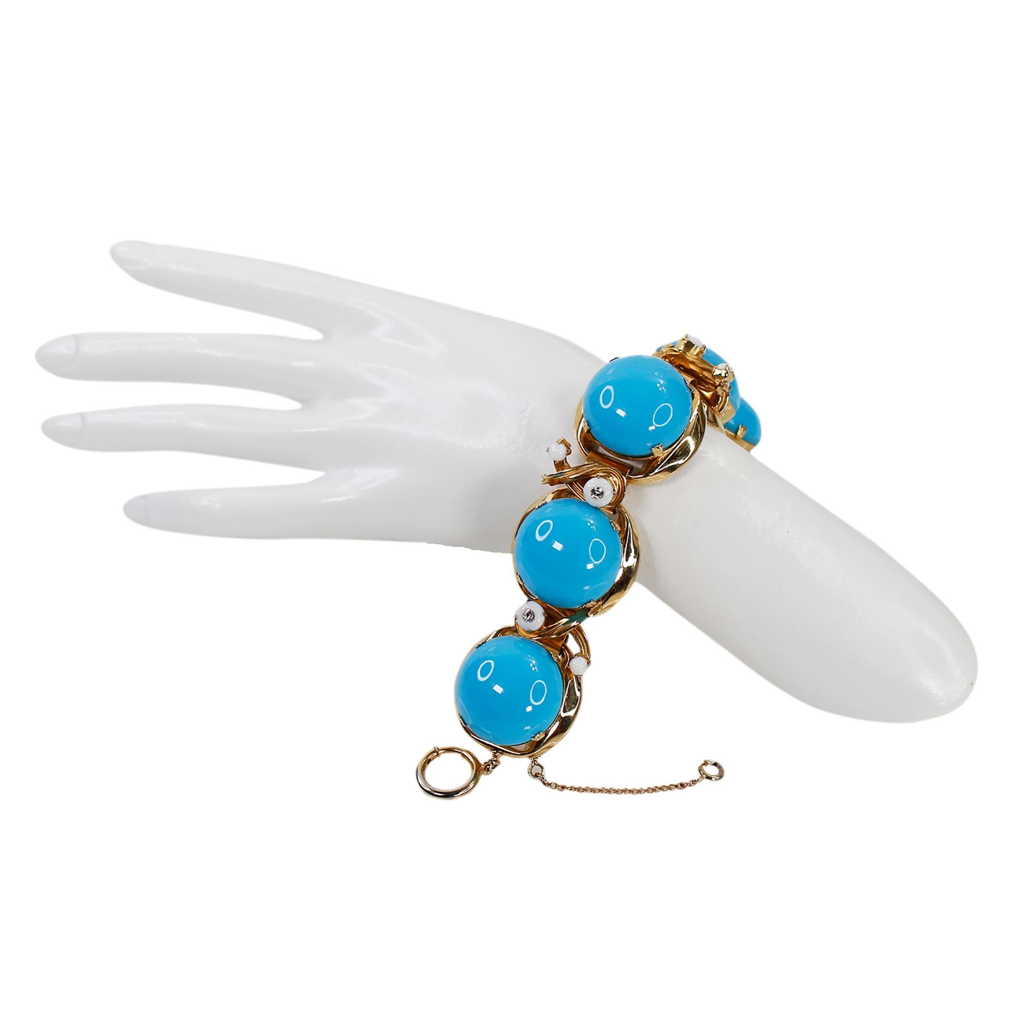 Moderno Bracciale vintage in tonalità oro e finto turchese, circa 1960 in vendita