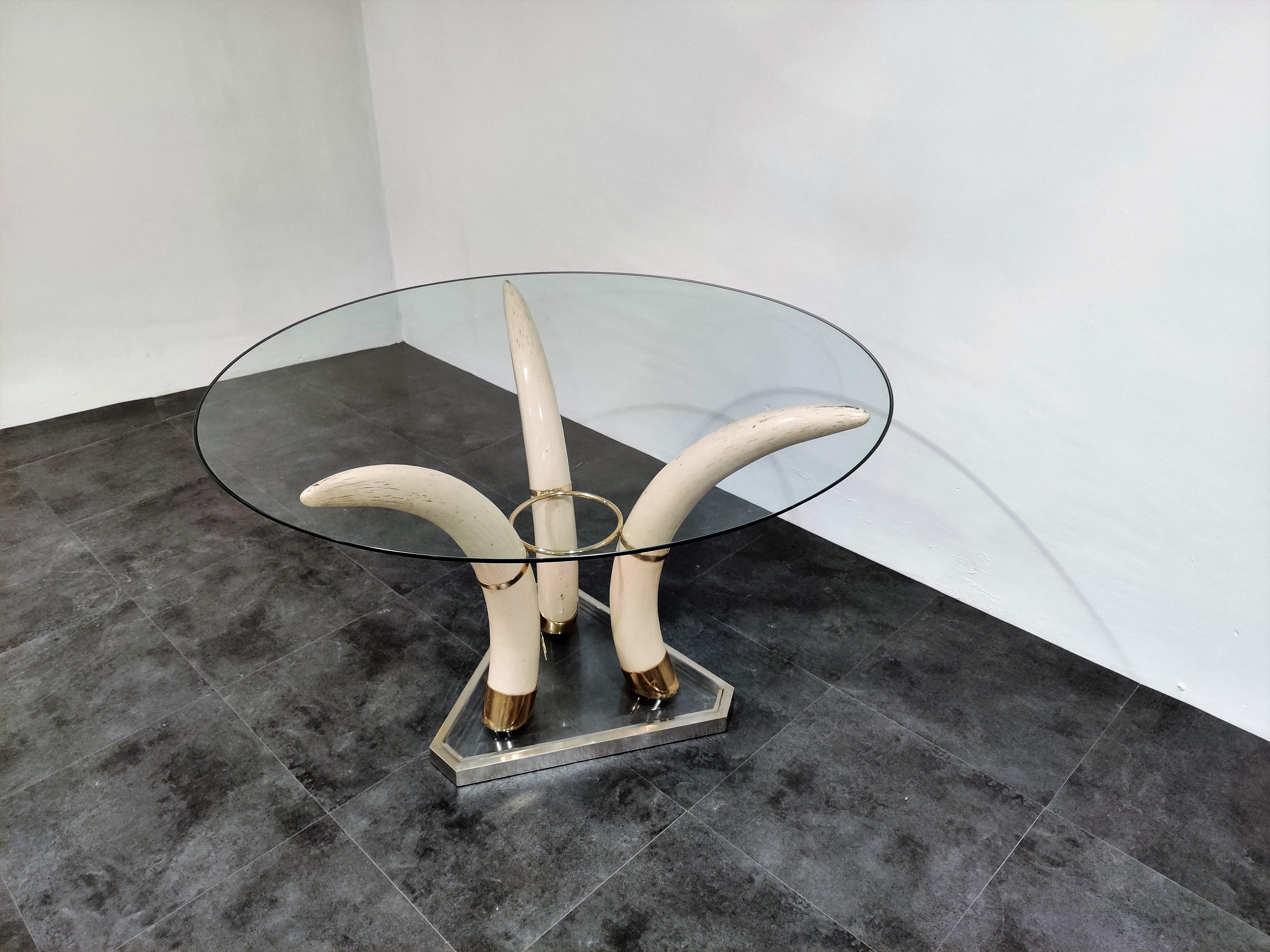 Beveled Vintage Faux Tusk Center Table, 1970s