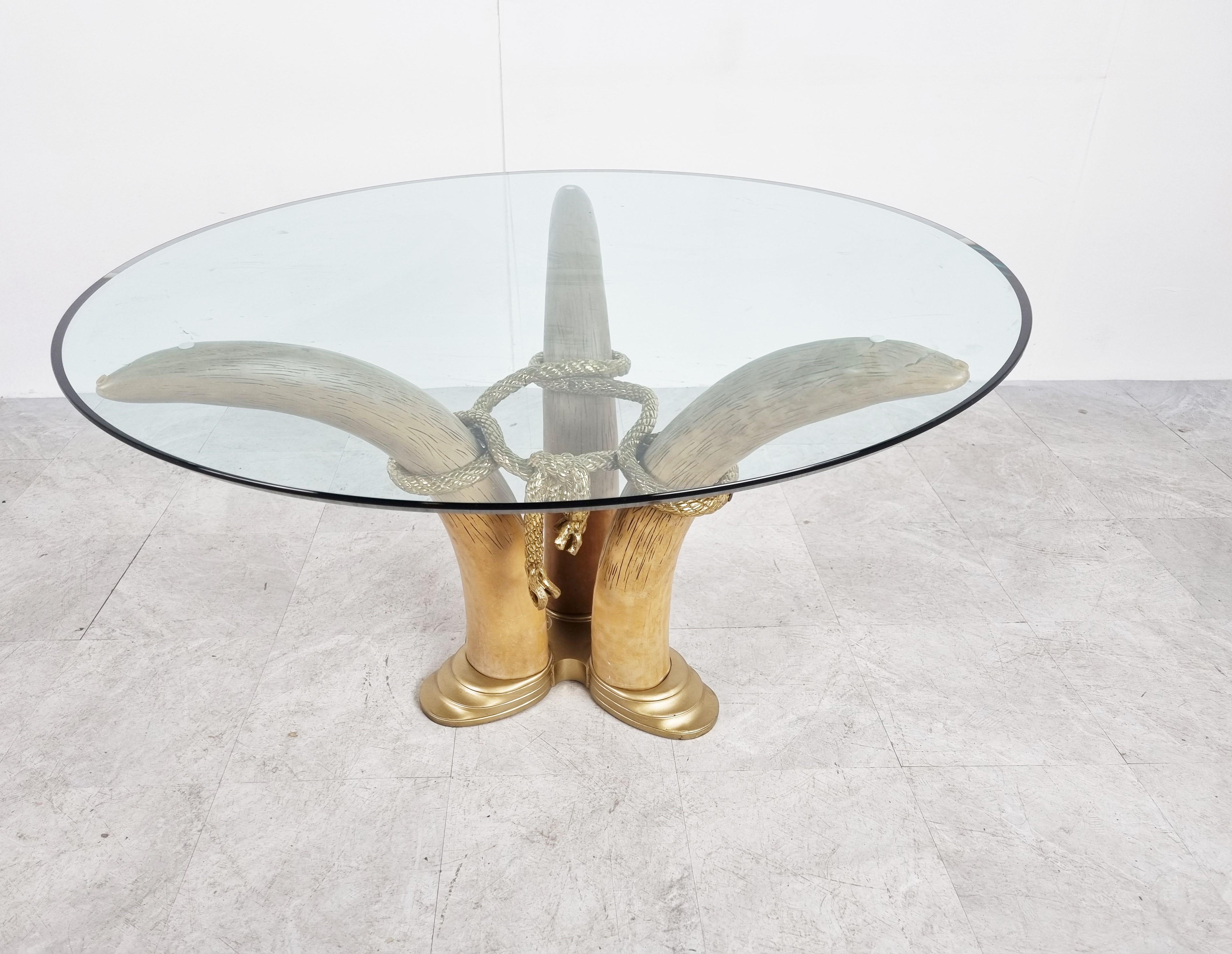 Hollywood Regency Vintage Faux Tusk Center Table or Side Table, 1970s For Sale