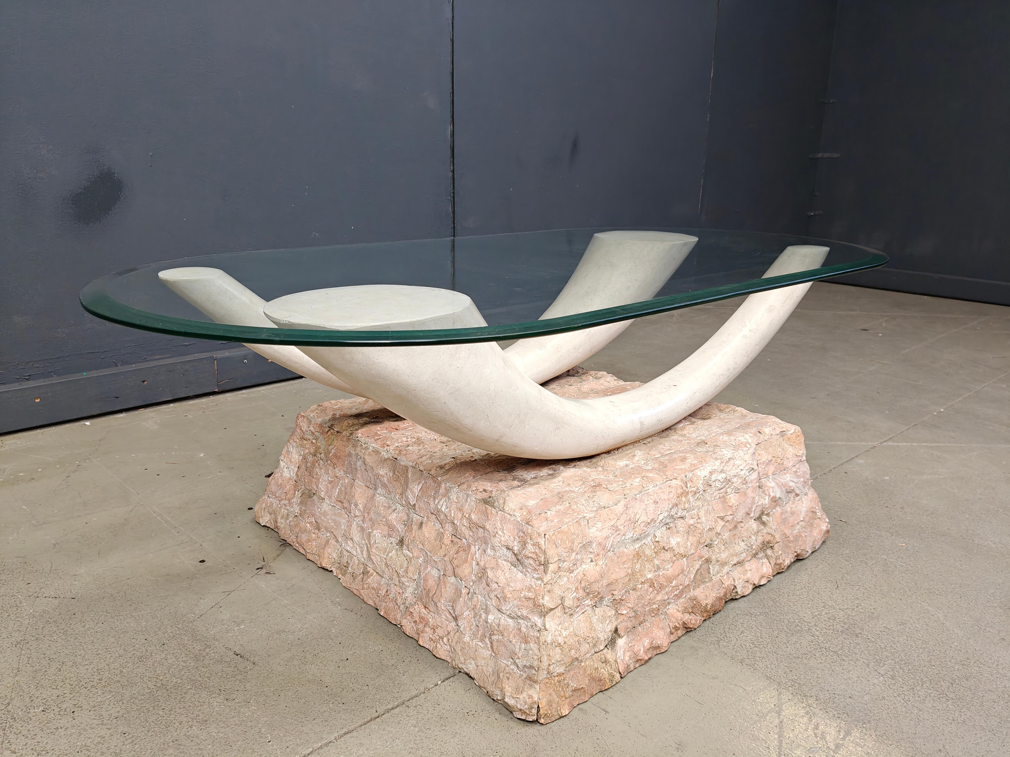 Italian Vintage faux tusk coffee table, 1980s For Sale