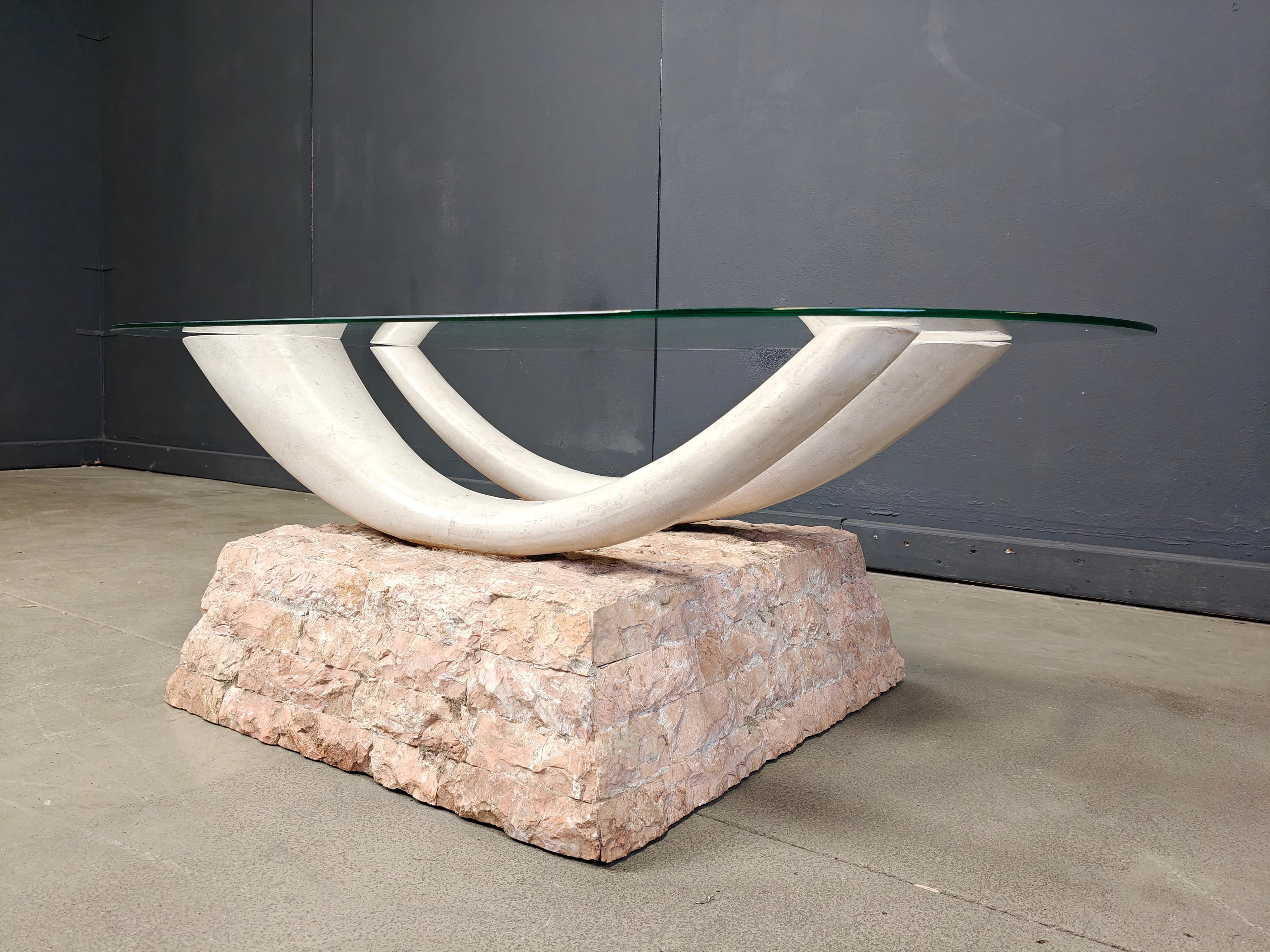 Late 20th Century Vintage faux tusk coffee table, 1980s For Sale