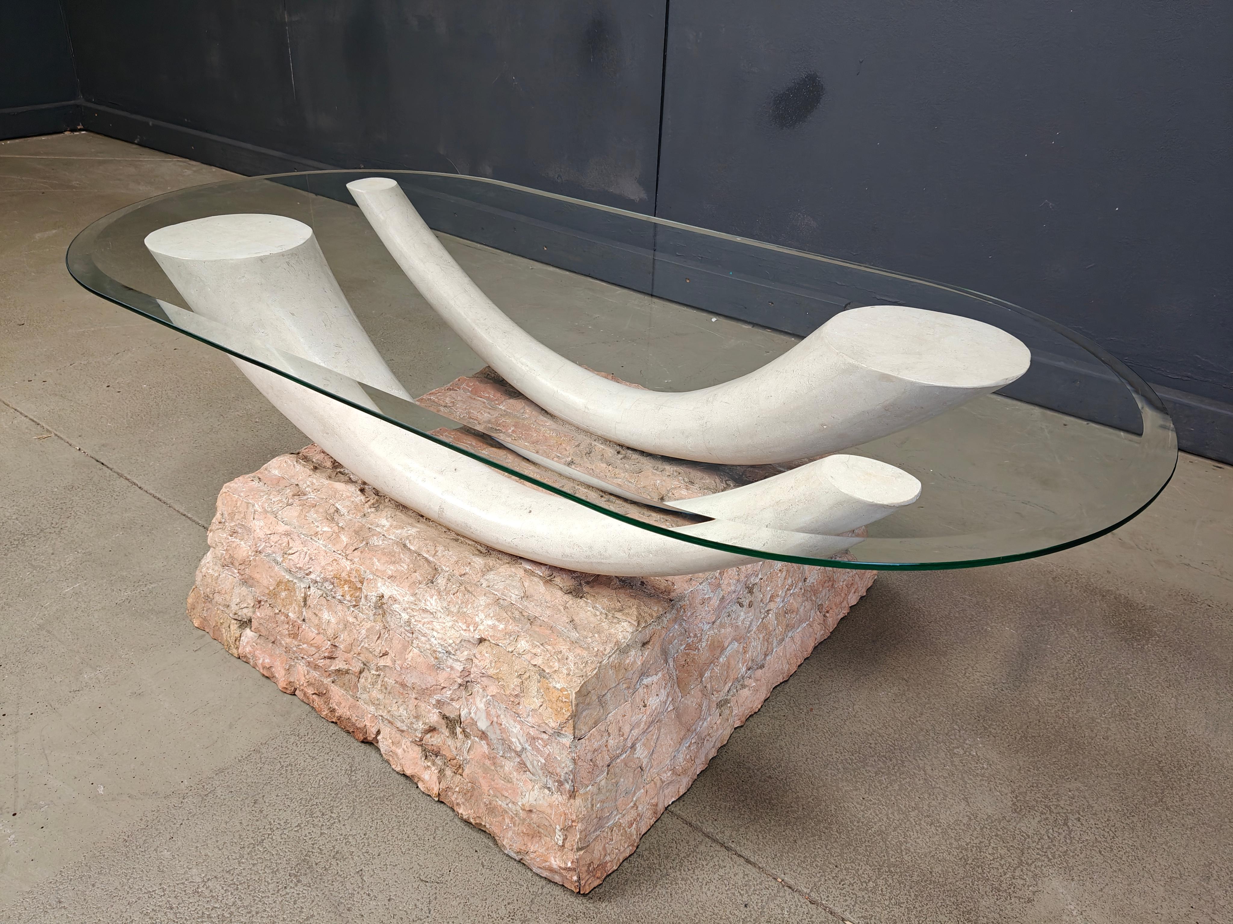 Stone Vintage faux tusk coffee table, 1980s For Sale