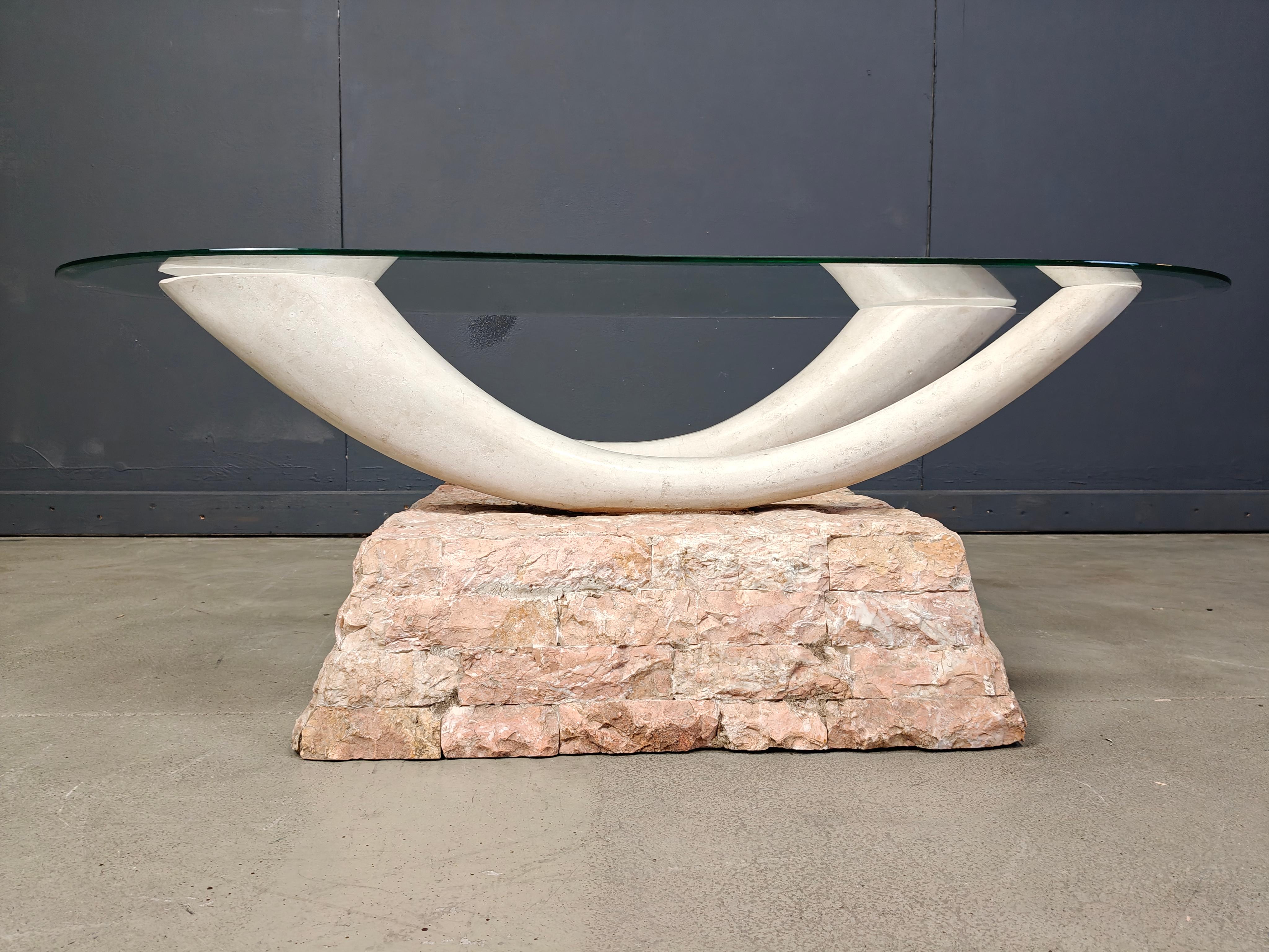 Vintage faux tusk coffee table, 1980s For Sale 1