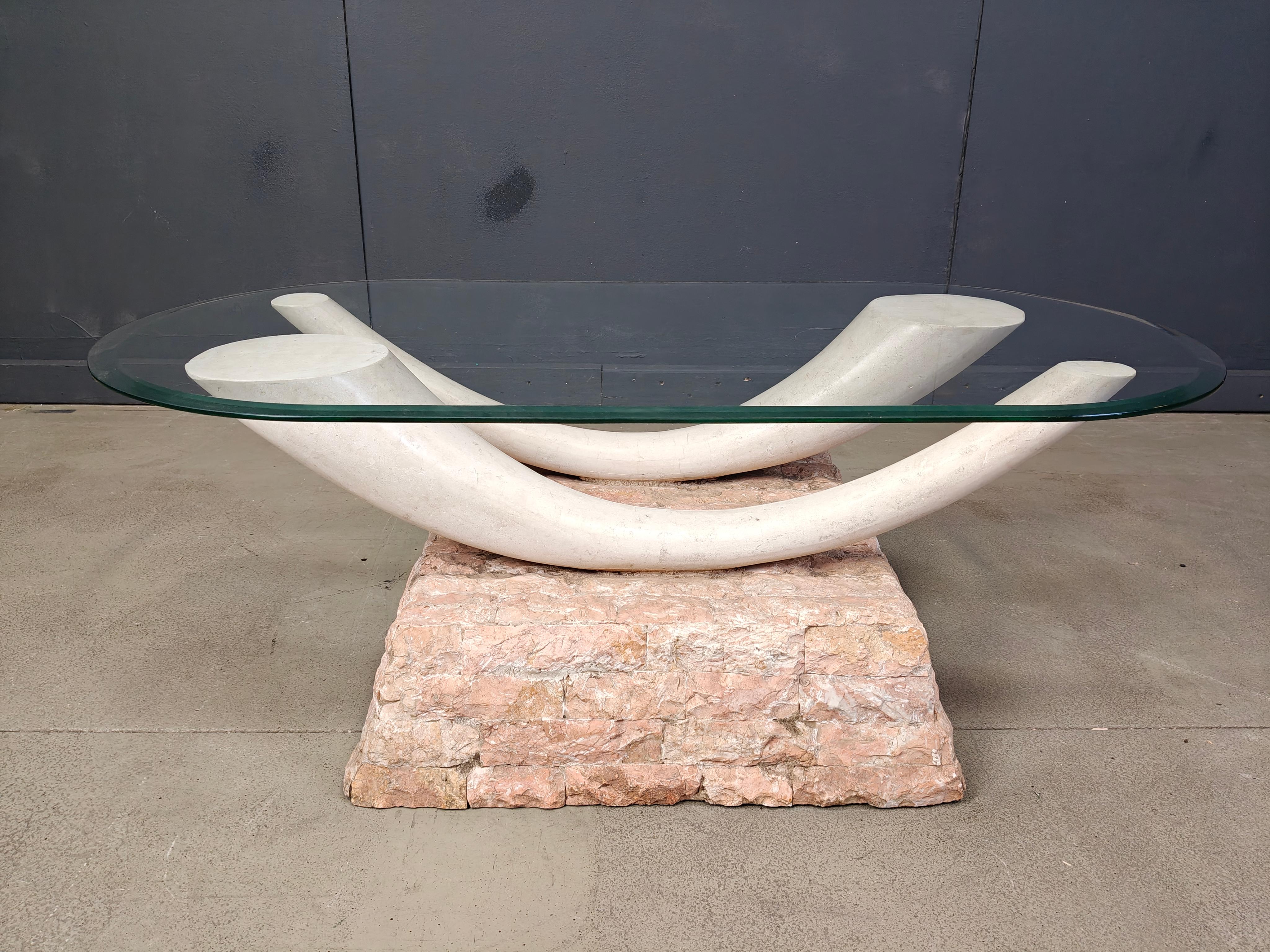 Vintage faux tusk coffee table, 1980s For Sale 2