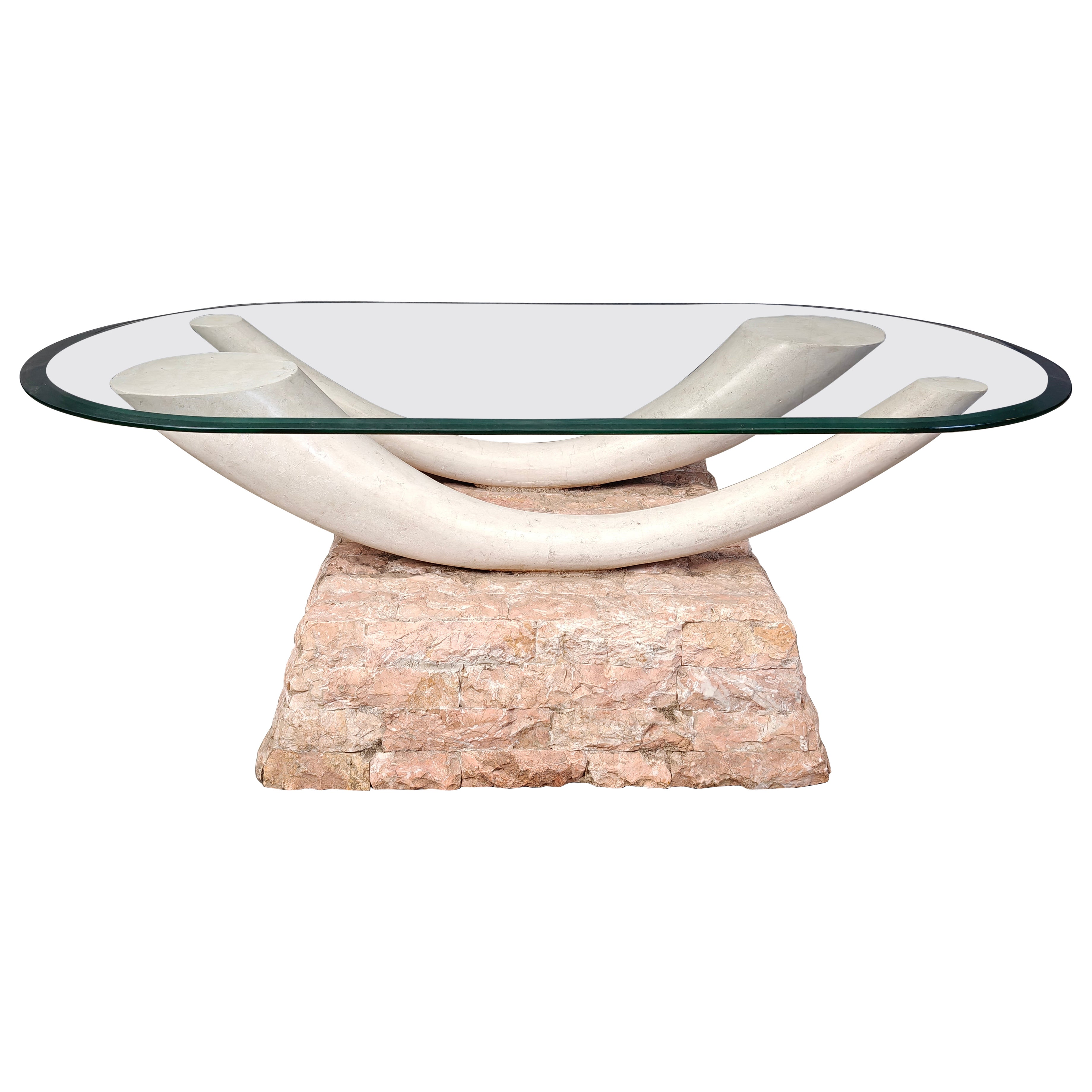 Vintage faux tusk coffee table, 1980s For Sale