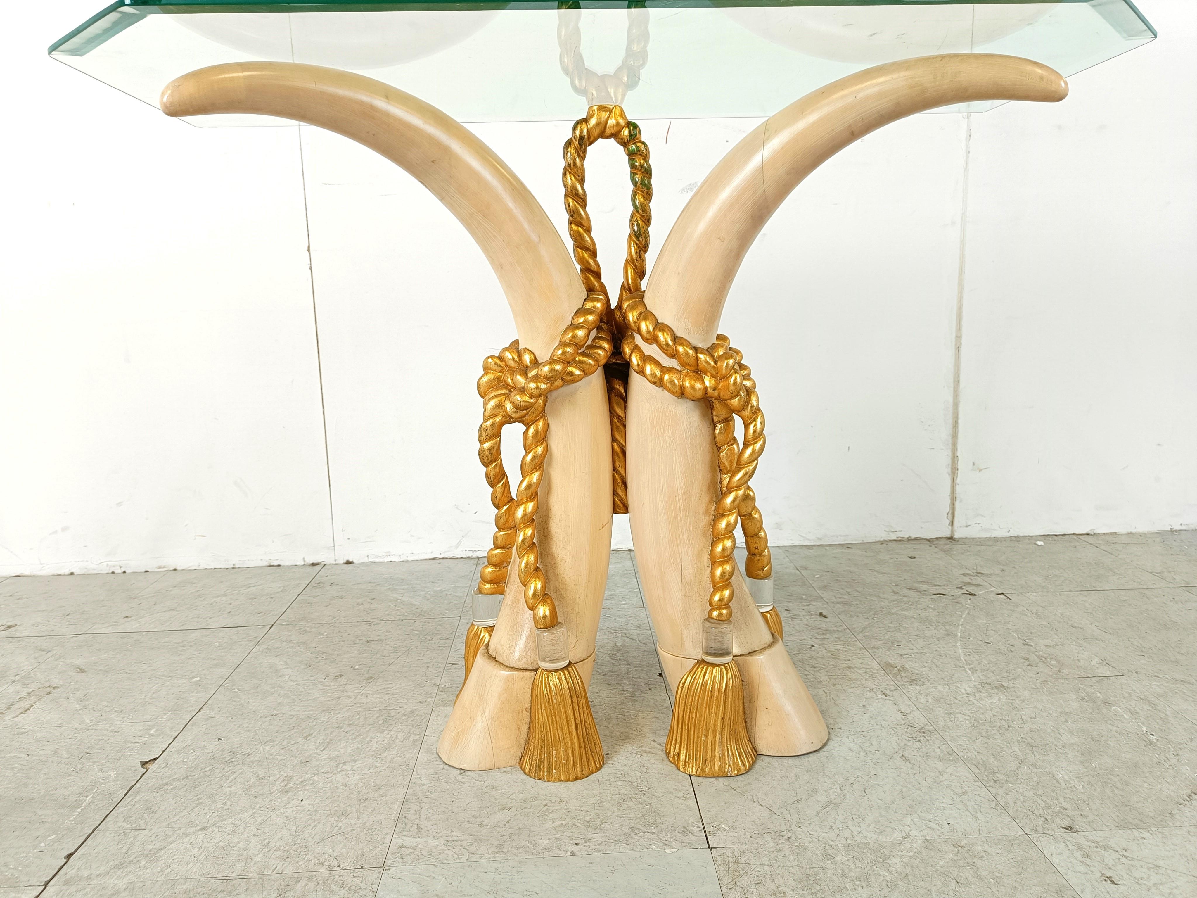 Vintage faux tusk console table, 1980s For Sale 4