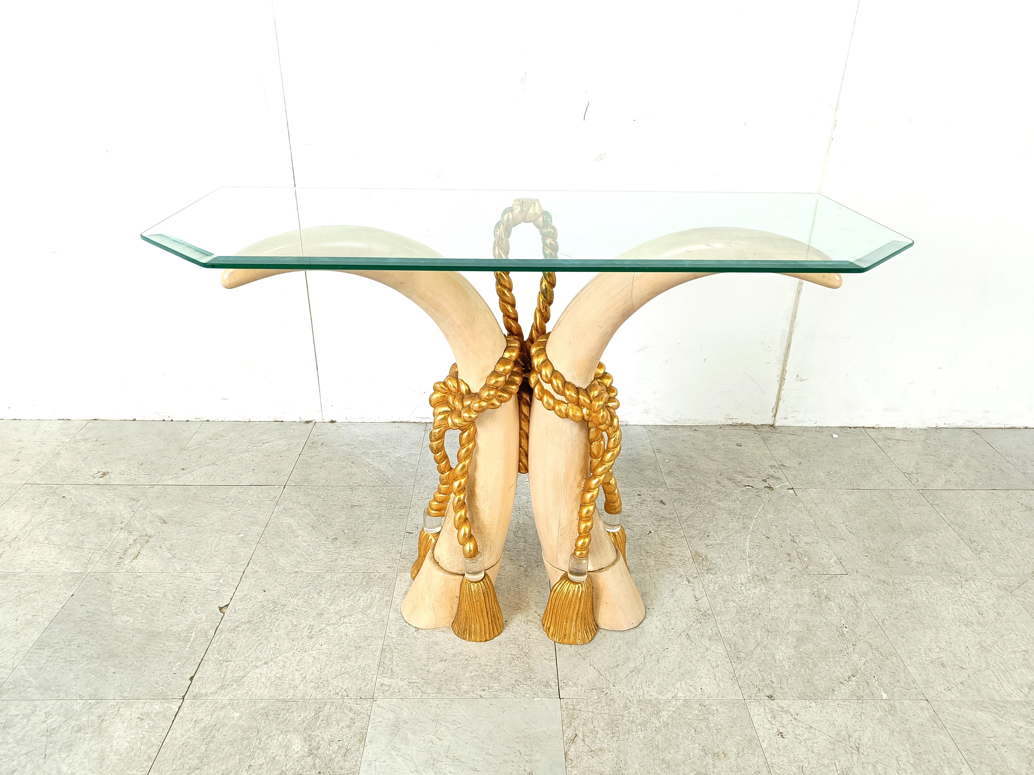 Hollywood Regency Vintage faux tusk console table, 1980s For Sale