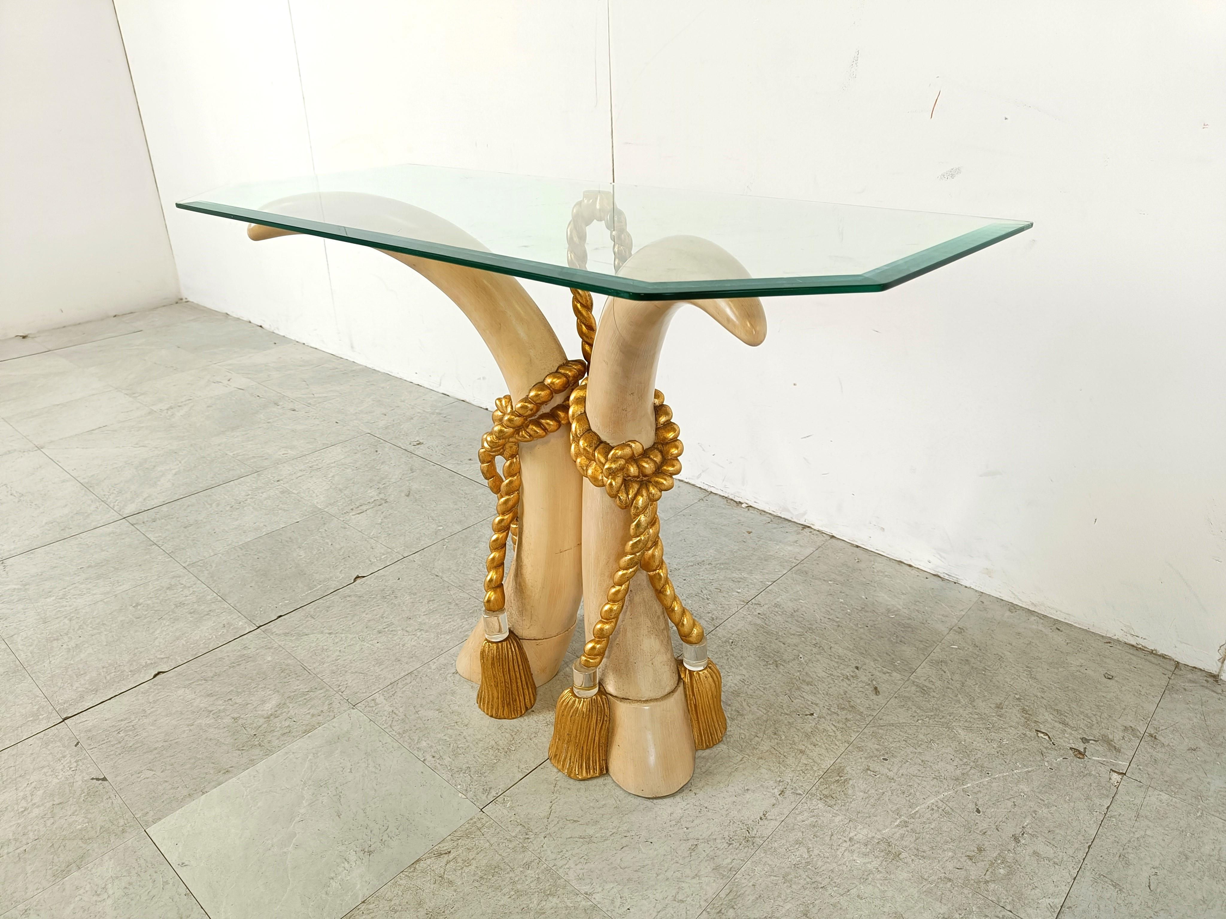 Late 20th Century Vintage faux tusk console table, 1980s For Sale