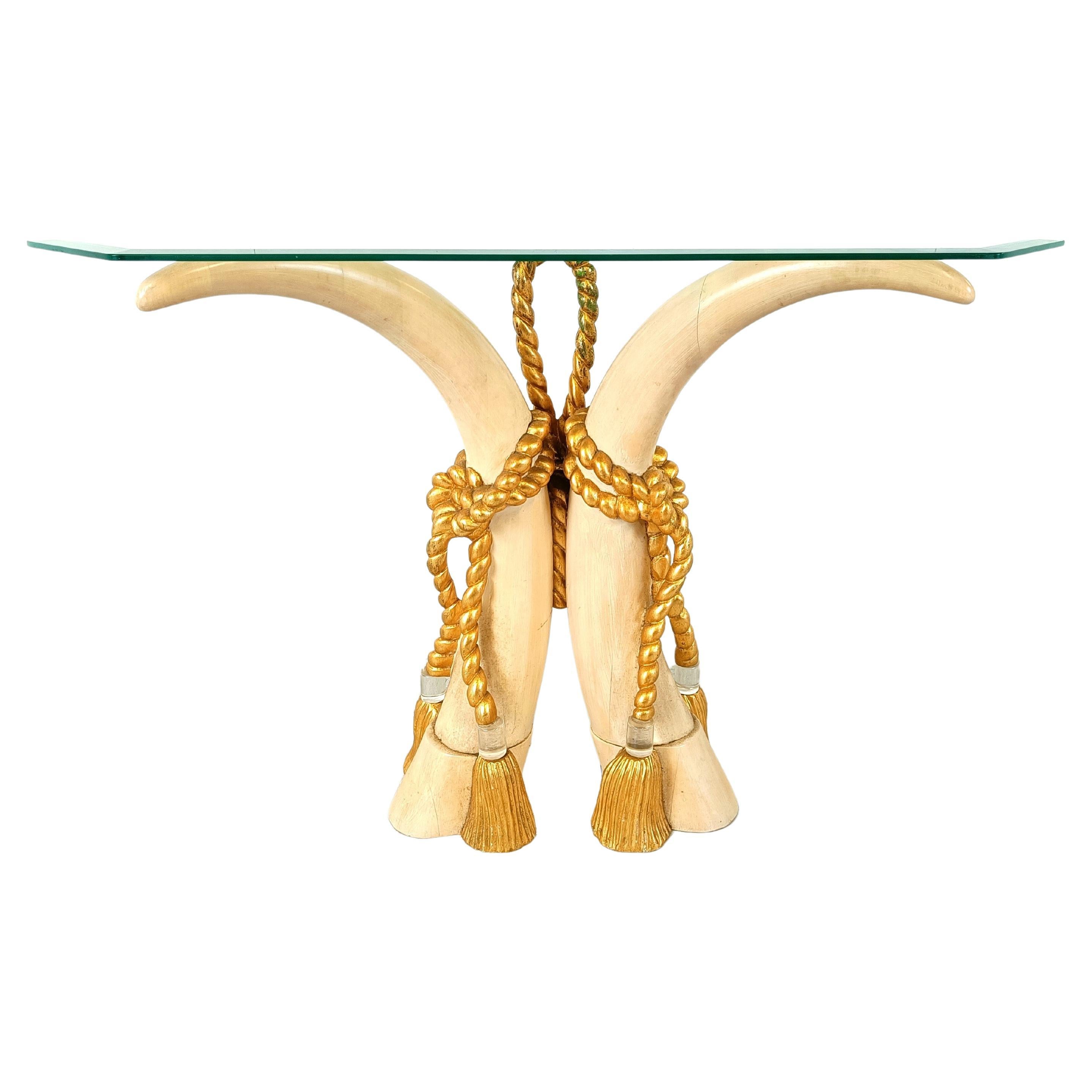 Vintage faux tusk console table, 1980s For Sale