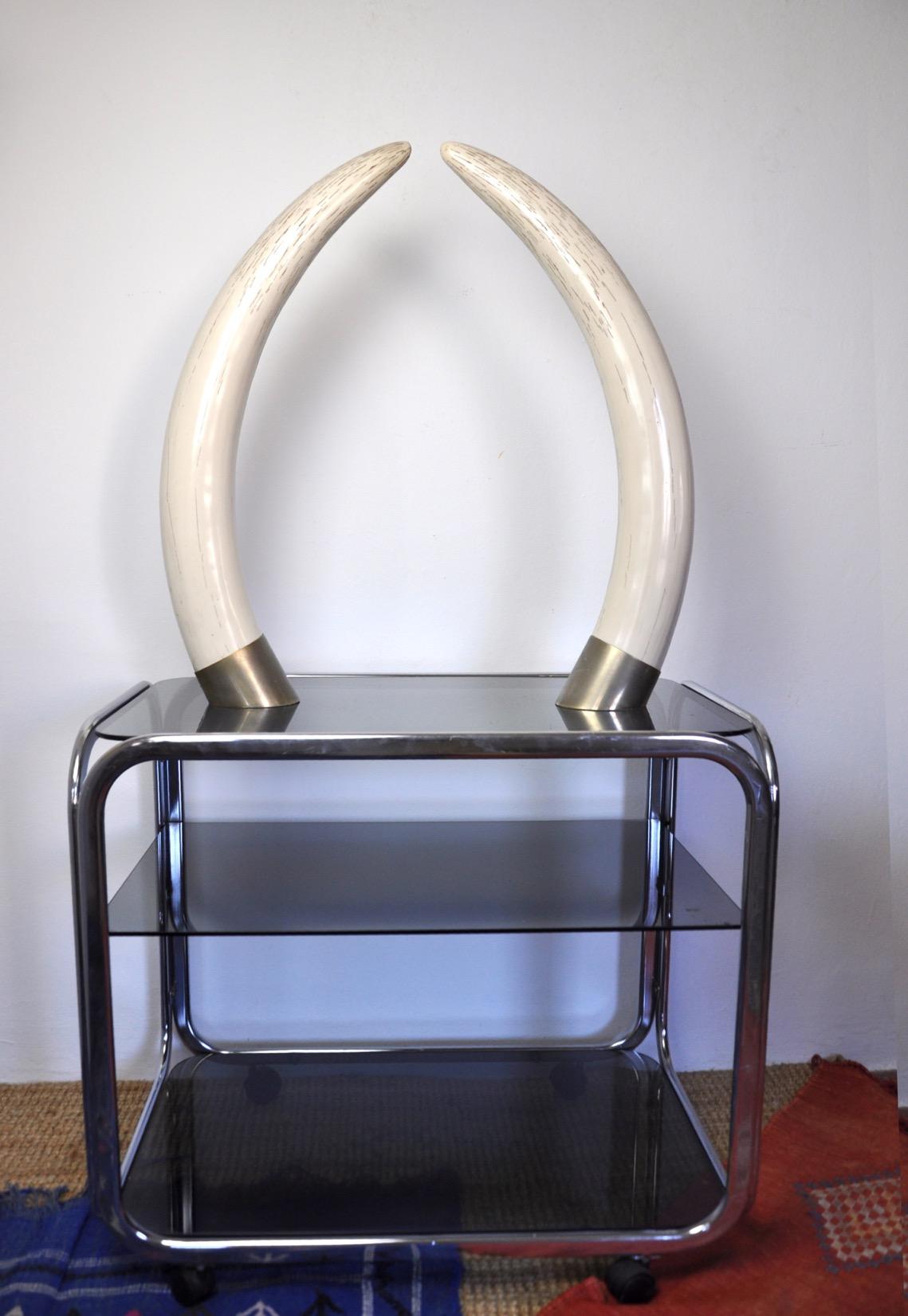 Very nice and rare pair of faux resin tusks designed and produced by Valenti in the 1970s. This pair is very rare due to its imposing size.
