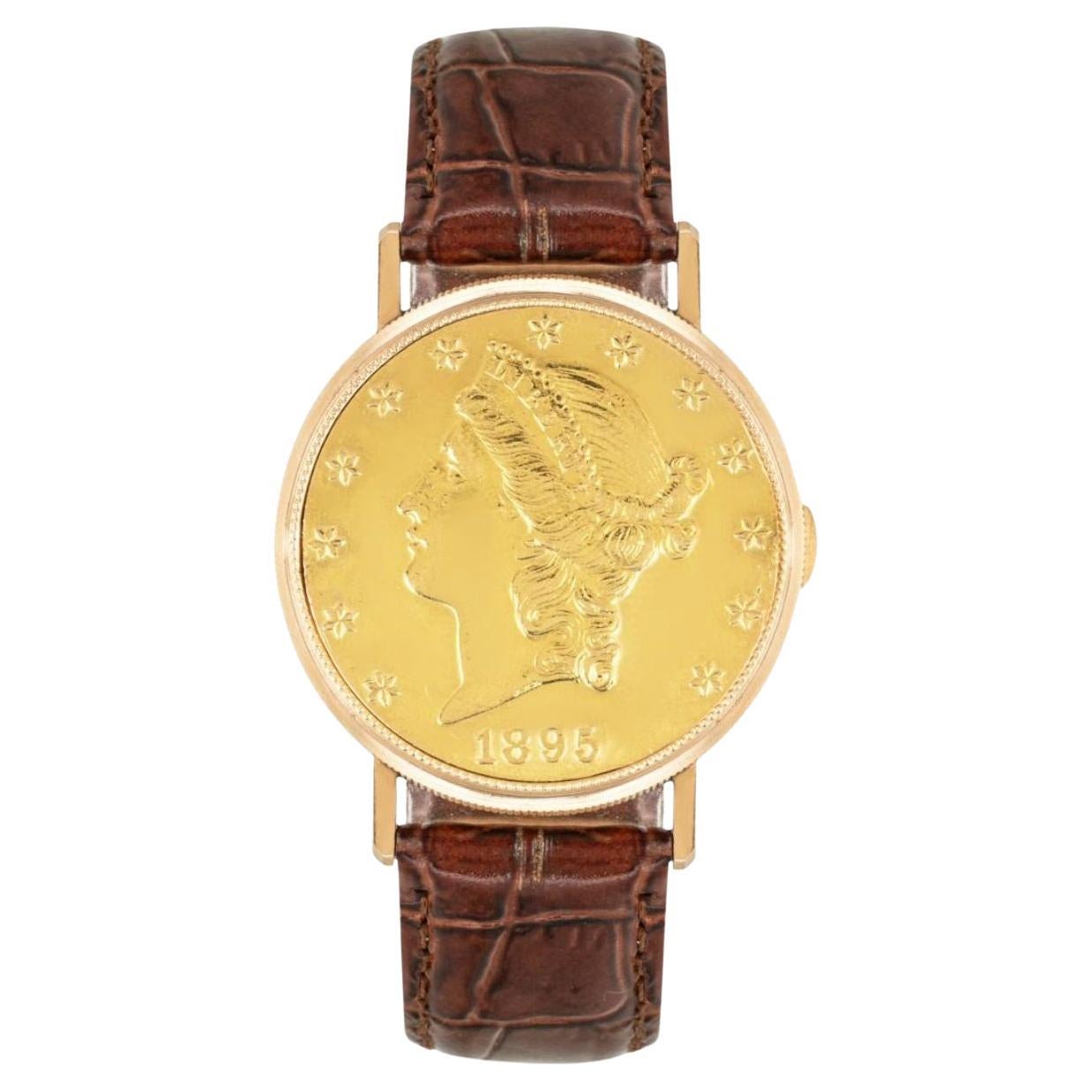 Vintage Favre-Leuba 20 Dollar Coin Watch Yellow Gold For Sale