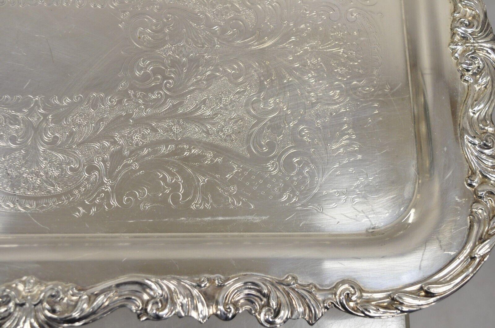 Vintage FB Rogers Silver Co 1338 Victorian Style Silver Plated Narrow Tray For Sale 2