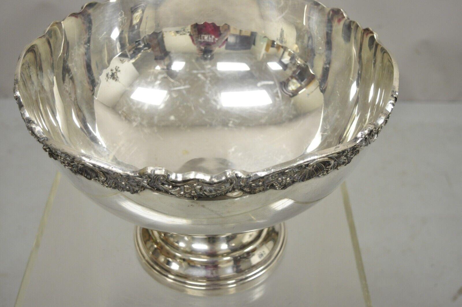 Vintage F.B. Rogers Silver Plate Regency Style Shell and Grape Punch Bowl 2