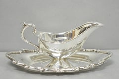 Vintage FB Rogers Silver Plated Victorian Gravy Sauce Boat w/ Attached Dish