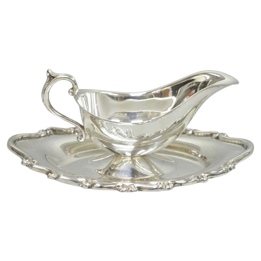Vintage FB Rogers Silver Plated Victorian Gravy Sauce Boat w/ Attached Dish For Sale
