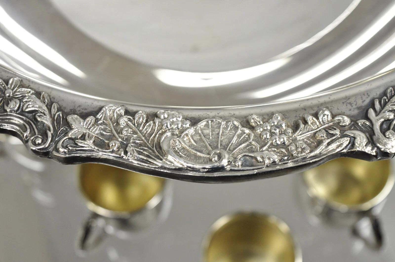 Vintage FB Rogers Silver Plated Victorian Style Punch Bowl Set w/ 10 Cups For Sale 8