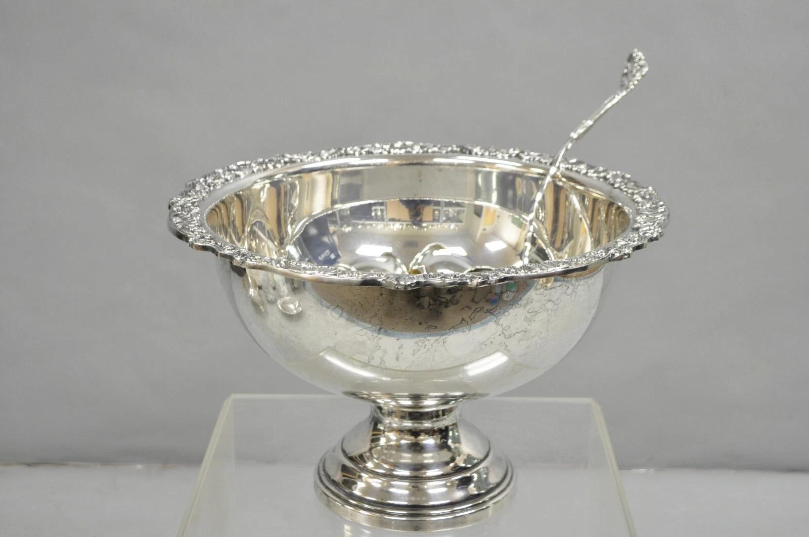 Unknown Vintage FB Rogers Silver Plated Victorian Style Punch Bowl Set w/ 10 Cups For Sale