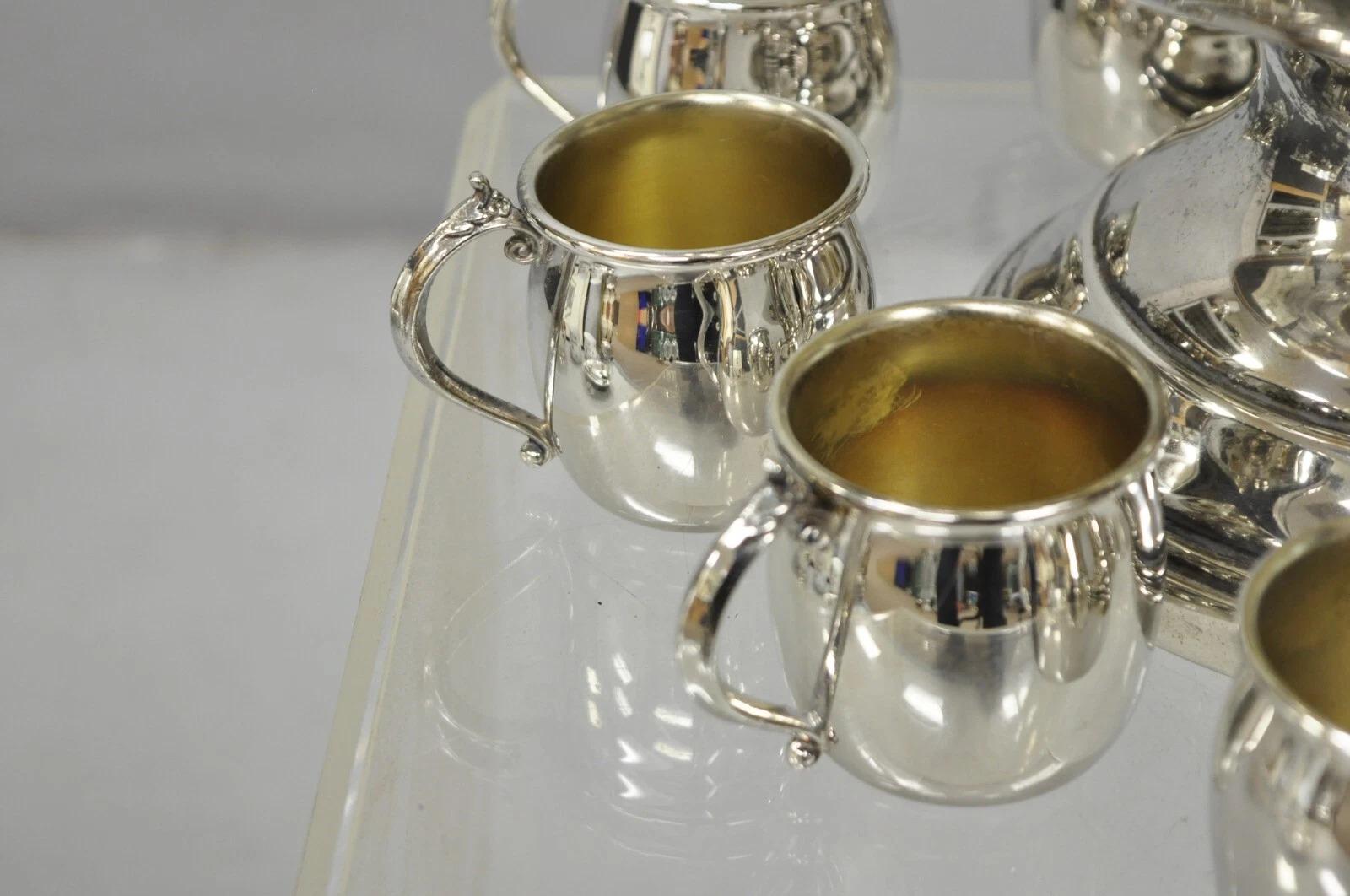 20th Century Vintage FB Rogers Silver Plated Victorian Style Punch Bowl Set w/ 10 Cups For Sale