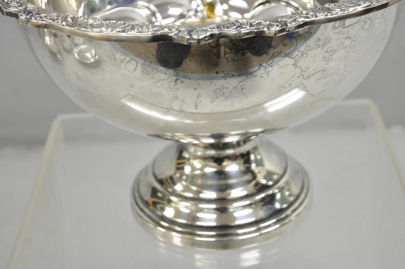 Vintage FB Rogers Silver Plated Victorian Style Punch Bowl Set w/ 10 Cups For Sale 1
