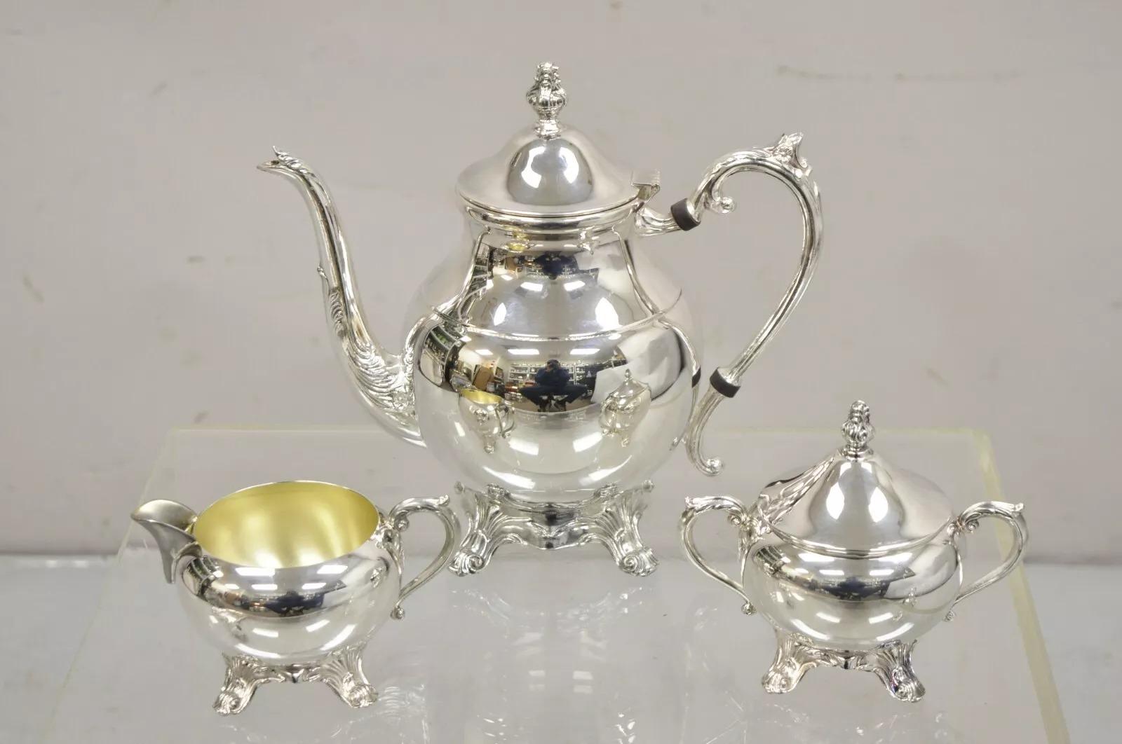 Vintage FB Rogers Victorian Silver Plated Tea Set with Tilting Pot - 6 Pc Set For Sale 1