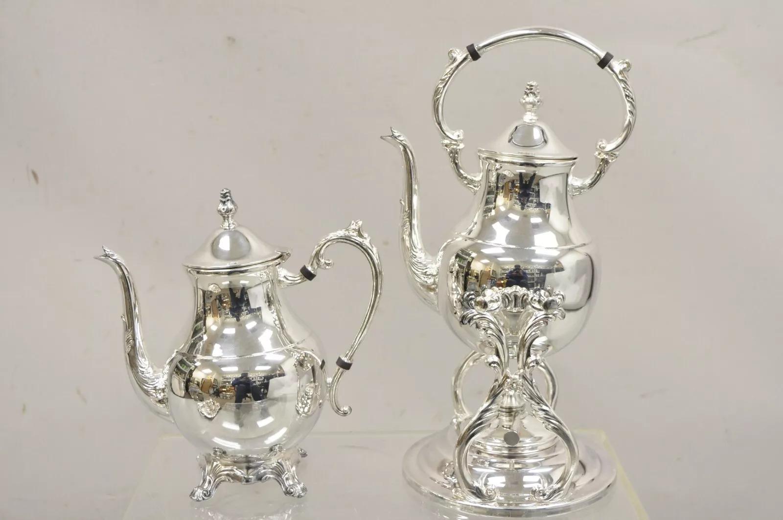 Vintage FB Rogers Victorian Silver Plated Tea Set with Tilting Pot - 6 Pc Set For Sale 4