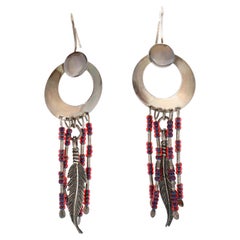 Retro Feather Dream Catcher Dangle Earrings, Sterling Silver, Length 3 Inches