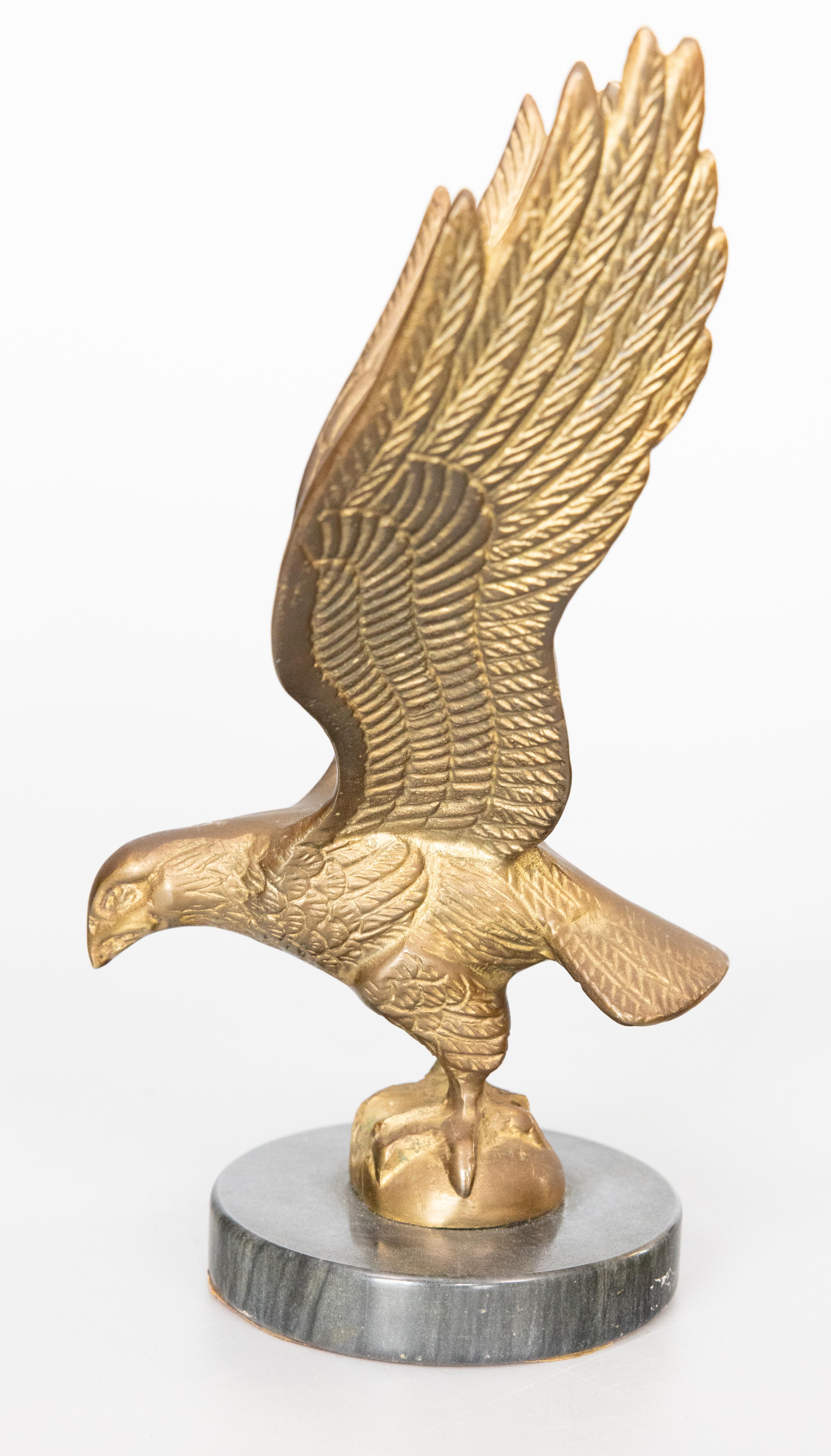 Vintage Federal Brass Eagle Sculpture With Marble Base In Good Condition For Sale In Pearland, TX