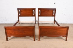 Vintage Federal Carved Mahogany Twin Beds, Pair