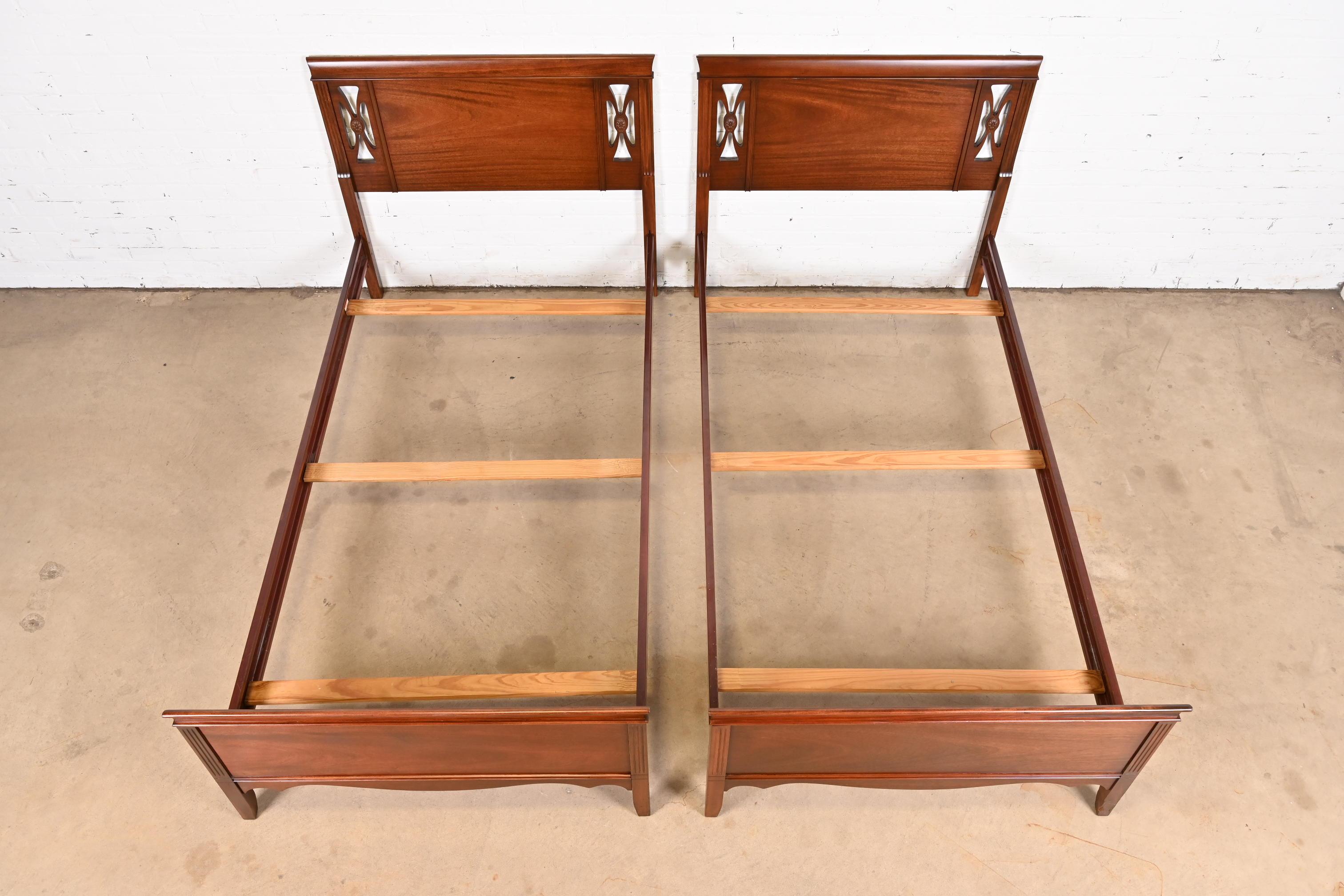 Vintage Federal Carved Mahogany Twin Beds, Pair 1