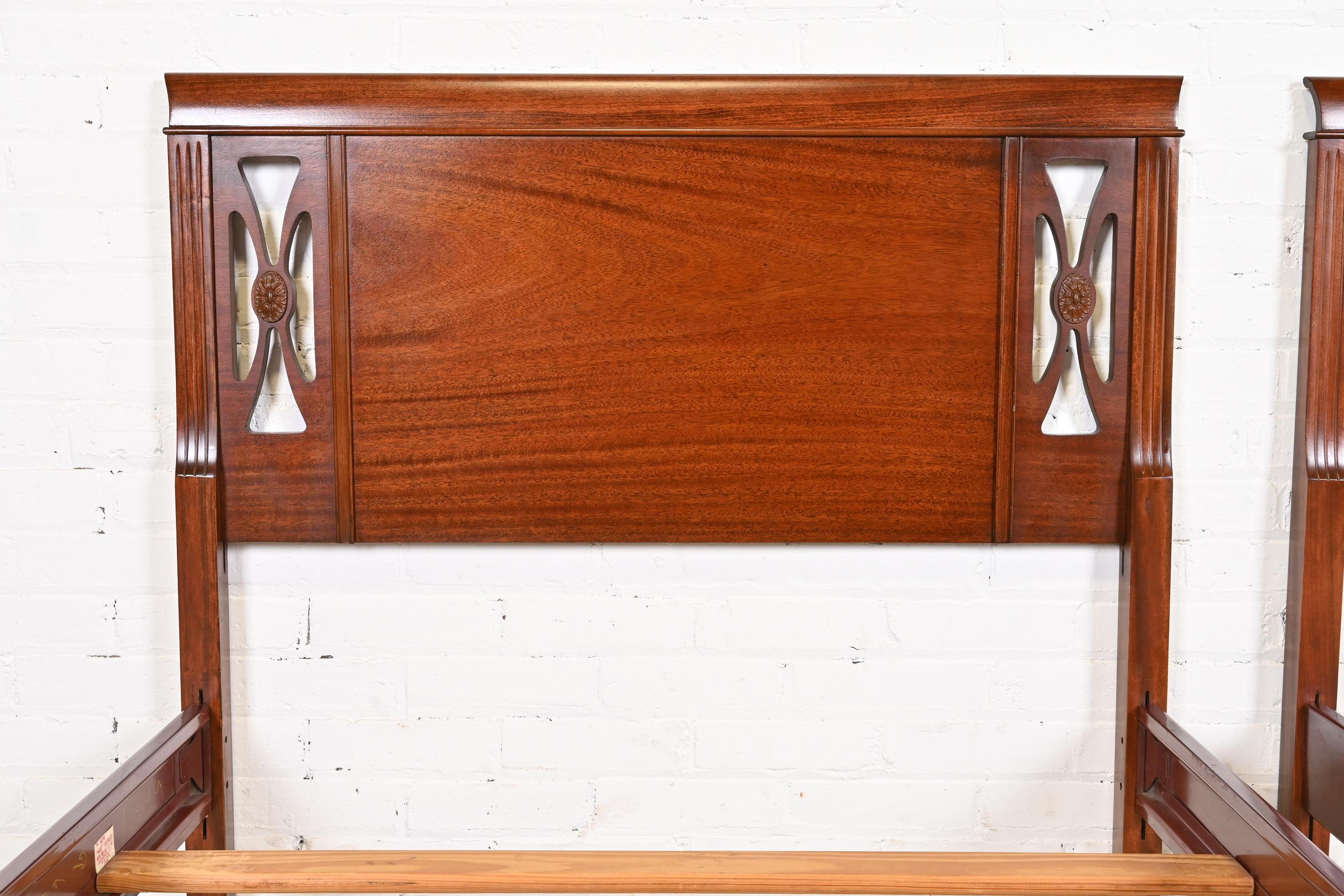 Vintage Federal Carved Mahogany Twin Beds, Pair 2