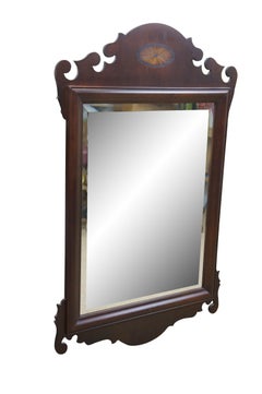 Vintage Federal Chippendale Mahogany Inlaid Beveled Glass Mirror 37"