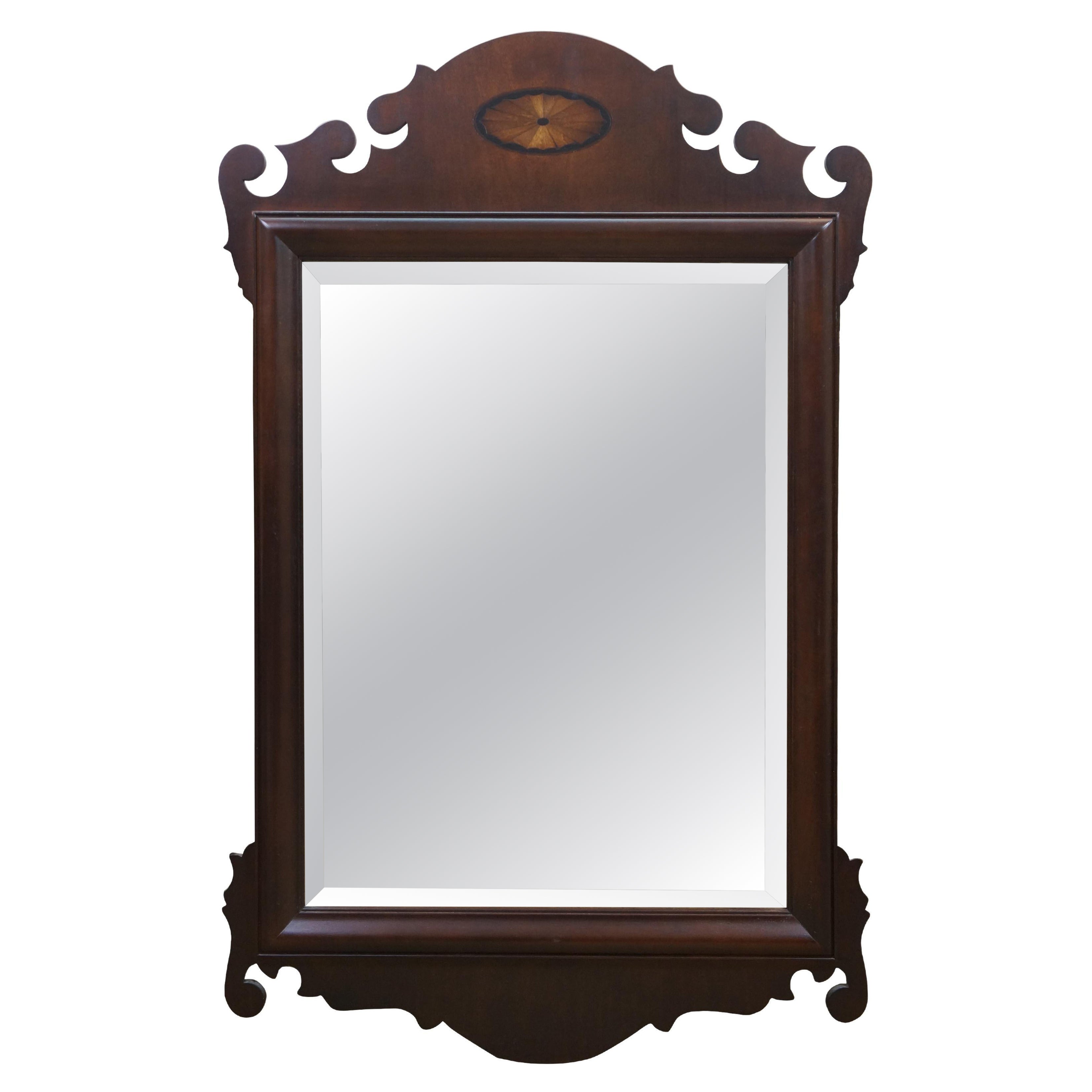 Vintage Federal Chippendale Mahogany Inlaid Beveled Glass Mirror 37"