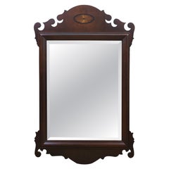 Vintage Federal Chippendale Mahogany Inlaid Beveled Glass Mirror 37"
