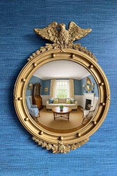 Vintage Federal Eagle Convex Gold Gilt Wood Round Framed Mirror – Made in the US