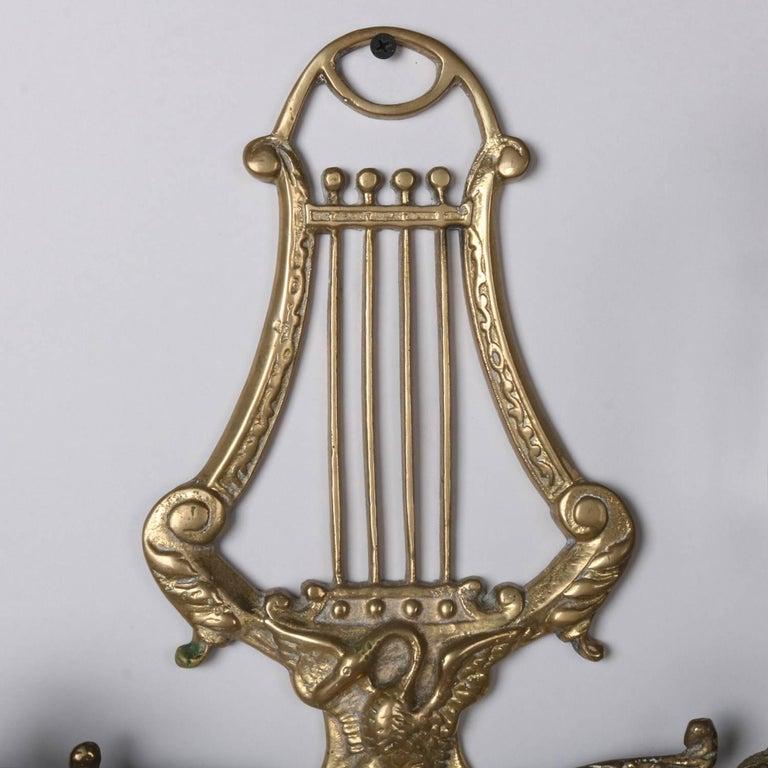 American Vintage Federal Figural Brass and Cut Crystal Lyre Candle Light Wall Sconces