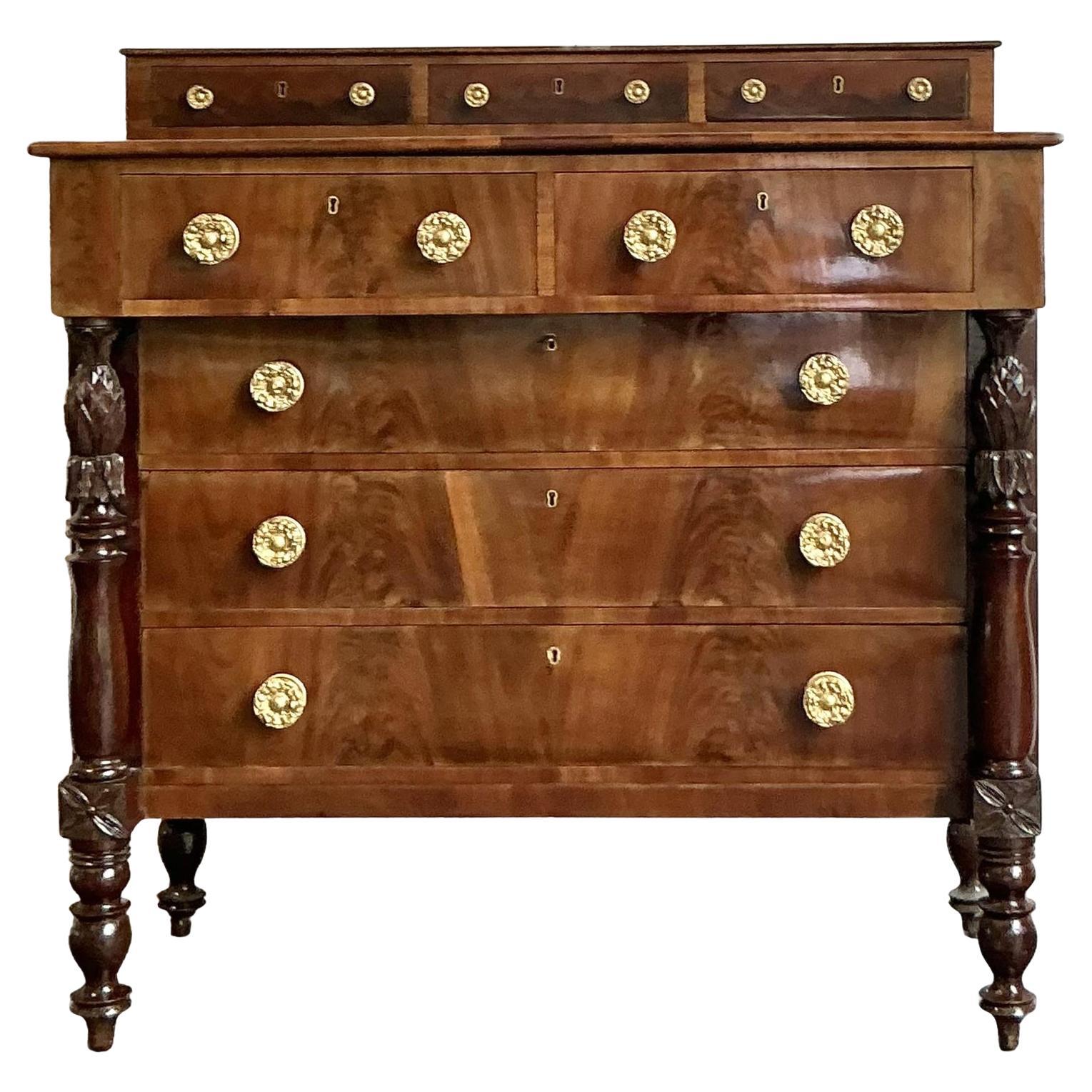 Vintage Federal Flame Mahogany Chest of Drawers For Sale