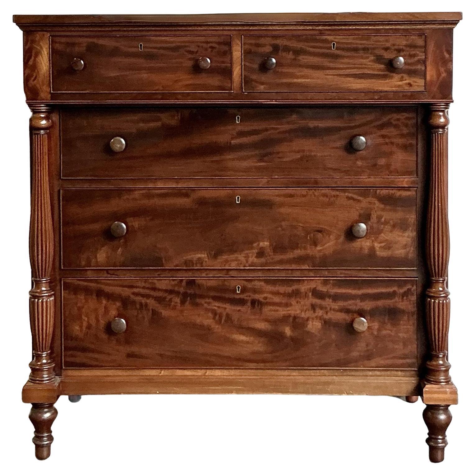 Vintage Federal Flame Mahogany Tall Chest of Drawers For Sale