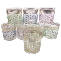 Vintage:: Federal Glass:: Polka Dot Ice:: set de 8 verres à glace:: 2 de chaque:: 4 couleurs